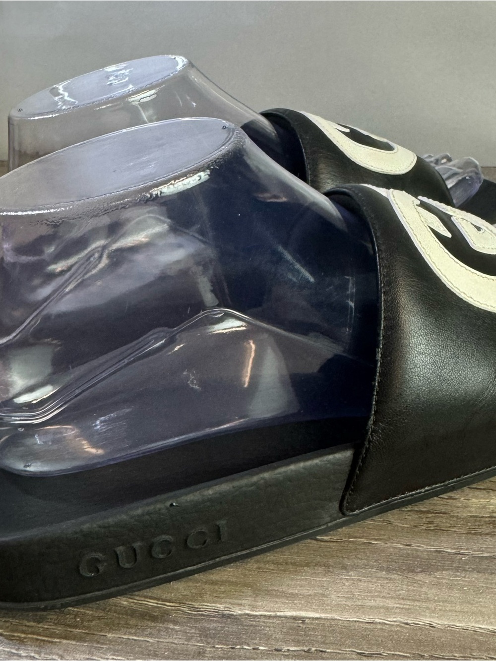 Gucci Interlocking logo GG Nero/Blanco Leather Slide Sandals size 7-7.5 $390 - Picture 4 of 11